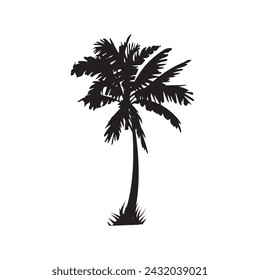 Black palm tree set vector illustration isolated on white background silhouette art black white stock illustration logo icon png. tropical, beach, landscape, paradise, coco, coconut background