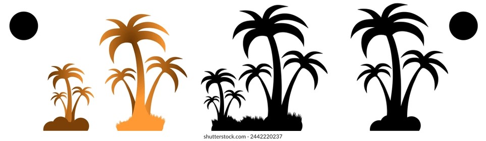 Black palm tree set vector illustration on white background silhouette art black white stock illustration.
