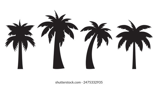 Black palm tree set vector illustration on white background silhouette art black white stock illustration