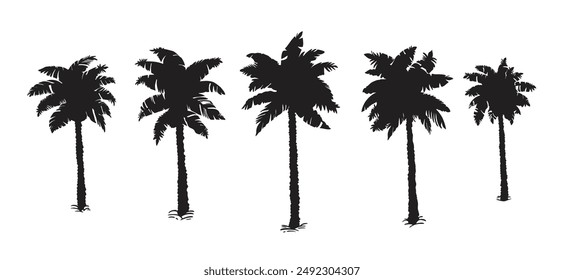 Black palm tree set vector illustration on white background silhouette art black white stock illustration