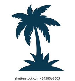 Black palm tree silhouette isolated on white background. Sketch vector illustration