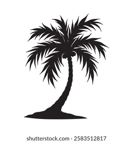 black palm tree silhouette vector, tropical palm tree illustration, coconut palm silhouette isolated
