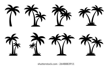 Black Palm Tree Silhouettes for Beach, Tropical Paradise, and Summer Vacation Design