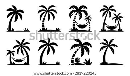 Black Palm Tree Silhouettes with Hammocks Set