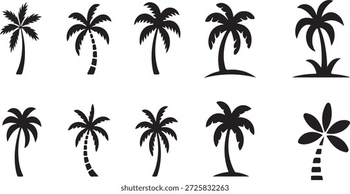 Siluetas negras de la palmera en las palmeras tropicales del fondo blanco