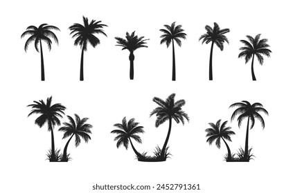 Black palm tree silhouettes set. Vector EPS 10