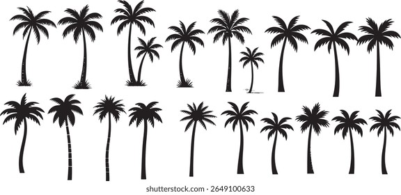 Black Palm Tree Silhouettes Set – Vector Illustration for Posters, Banners, and Design Projects