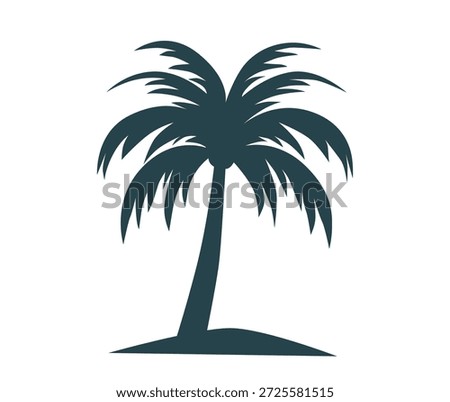 Black Palm Tree Silhouettes, Vector Illustration for Posters, Banners, and Design Projects. palm tree with jagged leaves and a slender trunk on a white background, giving a clean, minimalist look