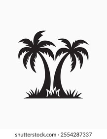 Black palm tree vector illustration on white background silhouette