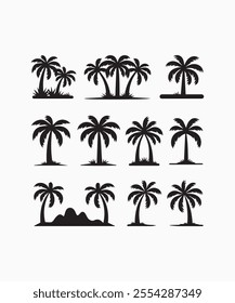 Black palm tree vector illustration on white background silhouette