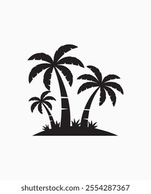 Black palm tree vector illustration on white background silhouette