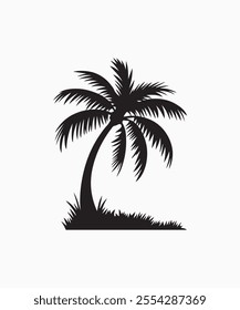 Black palm tree vector illustration on white background silhouette