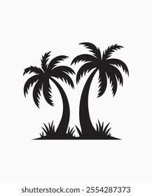 Black palm tree vector illustration on white background silhouette