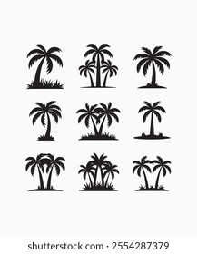 Black palm tree vector illustration on white background silhouette