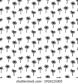 Black palm trees on the white background. Vector seamless pattern. Summer pattern.