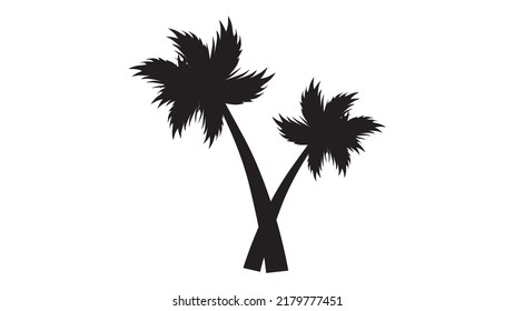 Black palm trees set isolated on white background. Palm silhouettes. Design of palm trees for posters, banners and promotional items. Vectors