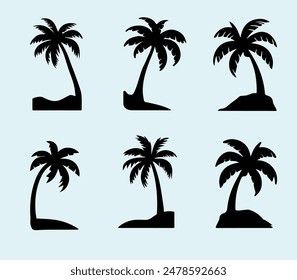 Black Palm Trees Set Isolated On White Background. Palm Silhouettes. Design Of Palm Trees For Posters, Banners, And Promotional Items. Vector Illustration.