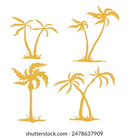 Black palm trees set isolated on white background. Palm silhouettes. Design of palm trees for posters, banners and promotional items. Vector illustration
