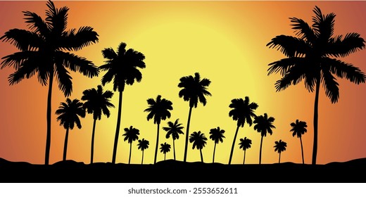 Black Palm Trees Set Isolated On White Background. Palm Silhouettes. Design Of Palm Trees For Posters, Banners, And Promotional Items. Vector Illustration