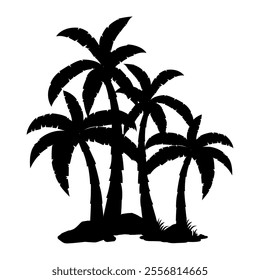 Black Palm Trees Set Isolated On White Background. Palm Silhouettes. Design Of Palm Trees For Posters, Banners, And Promotional Items. Vector Illustration