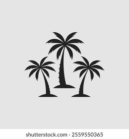 Black palm trees set isolated on white background. Palm silhouettes. Design of palm trees for posters, banners and promotional items. Vector illustration