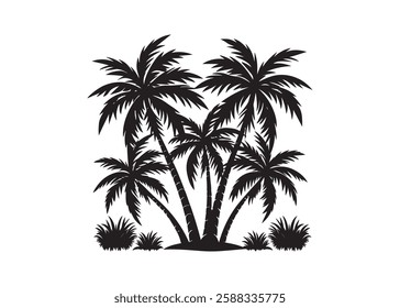 Black palm trees set isolated on white background.