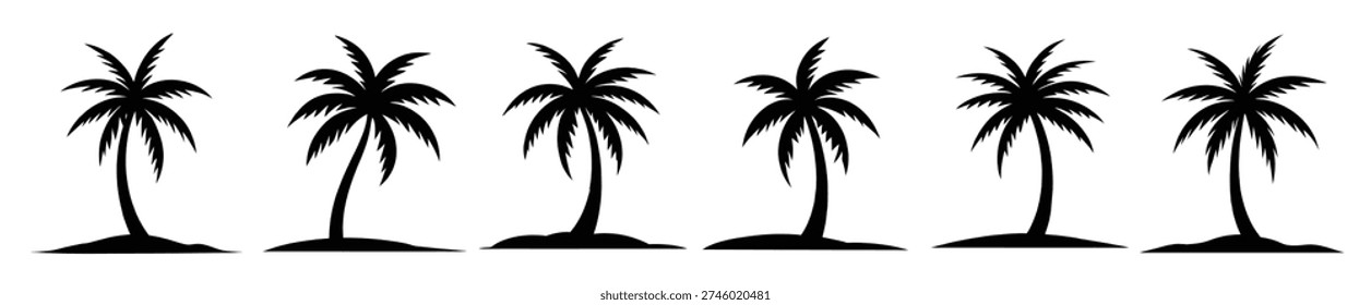 black palm trees set isolated on white background palm