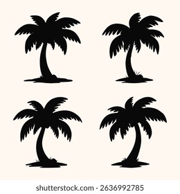 Black Palm Trees Silhouette Set Isolated Vector Illustration on White Background for Tropical Design