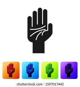 Black Palmistry of the hand icon isolated on white background. Set icons in color square buttons. Vector Illustration