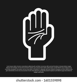 Black Palmistry of the hand icon isolated on black background.  Vector Illustration