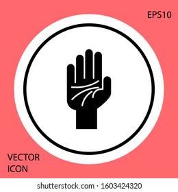 Black Palmistry of the hand icon isolated on red background. White circle button. Vector Illustration