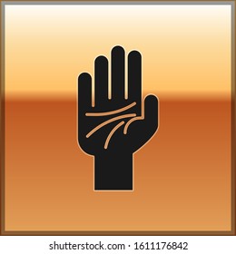 Black Palmistry of the hand icon isolated on gold background.  Vector Illustration