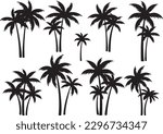 Black palms tree set vector images illustration on white background silhouette icon sheet