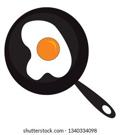 Black pan with egg inside vector illustration on white background 
