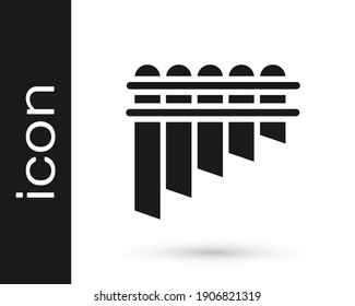 Black Pan flute icon isolated on white background. Traditional peruvian musical instrument. Zampona. Folk instrument from Peru, Bolivia and Mexico.  Vector