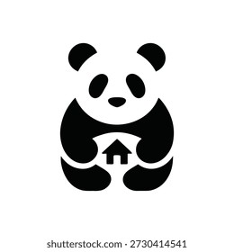 Black panda bear holding house logo