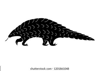 Black Pangolin Silhouette. Vector Shadow. Laser Cutting Path