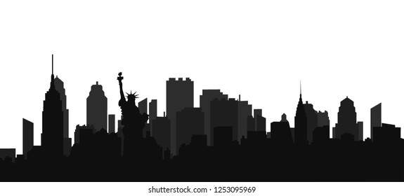 Schwarzes Panorama von New York mit Schatten auf weißem Hintergrund. Vektorillustration. Flaches Design für Business-Finanzmarketing Werbung Web-Konzept-Cartoon-Illustration.