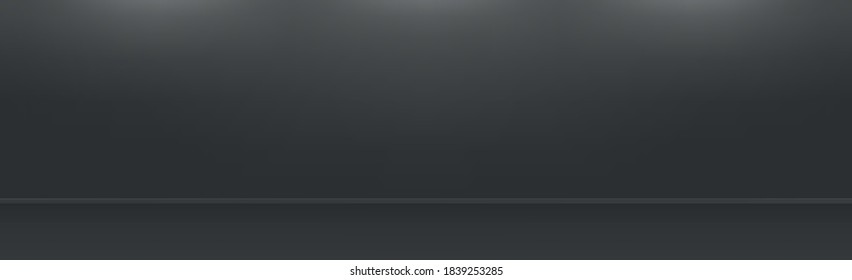 Black panoramic studio background with white glow - Vector