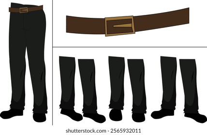 Black pant green pant red pant blue pant vector with brown belt trouser and belt