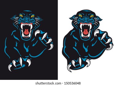 Black Panther Attack Isolated Vector Tattoo Flash with Background