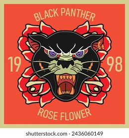 Black Panther with Beautiful Rose Flower