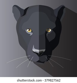 Black panther or cat head close-up on a dark background. Flat style vector illustration.