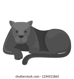 Black panther danger wild animal. Cat in wildlife with black fur. Safari mammal. Isolated flat vector illustration