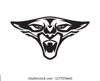 Black panther face roaring on white background. Wild aggressive animal head as logo or mascot. Stylized tattoo, graphic image. Vector isolated.