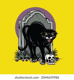 black panther fangs and head skull gothic