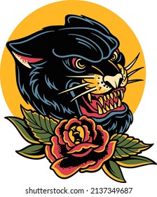 Black Panther With Flower Retro Style for your business or merchandise