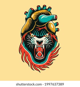 black panther head with blazing fire artwork design