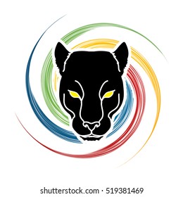 Black Panther Head designed on spin wheel background graphic vector.