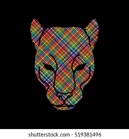 Black Panther Head designed using colorful pixels graphic vector.